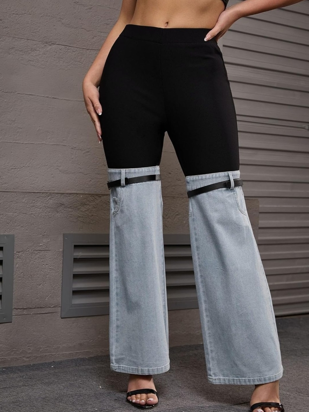 High-Waist Two-Tone Black and Light Wash Women’s Jeans